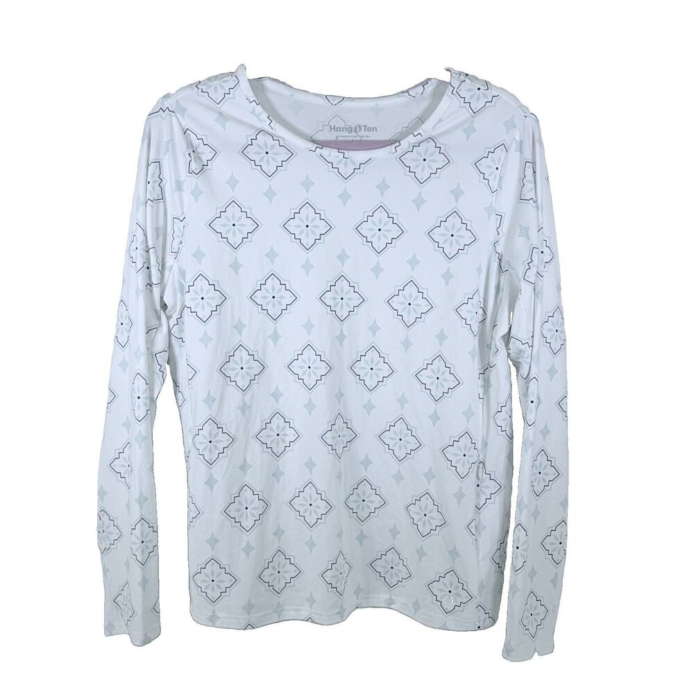 Hang Ten Women's Long Sleeve Rash Guard Shirt UPF 50+ Sun Tee White Size Large